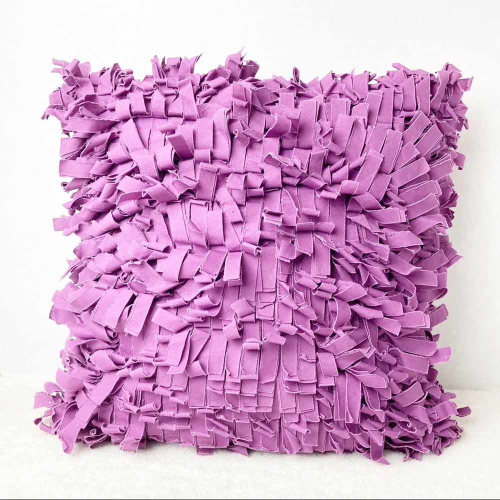 Purple fringe throw pillow cover 14” x 14”